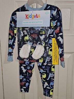 Kidgets Navy Dinosaur Pajama Set with Multicolor Dinosaurs and Light Blue Trim